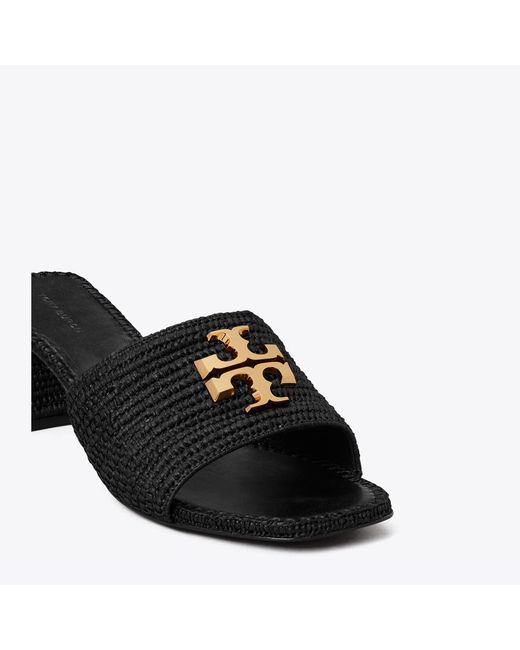 Tory Burch Black Eleanor Raffia Heeled Sandal