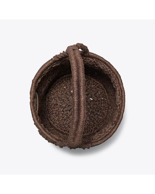 Tory Burch Brown Ella Hand-Crocheted Popcorn Bucket Bag, One Size