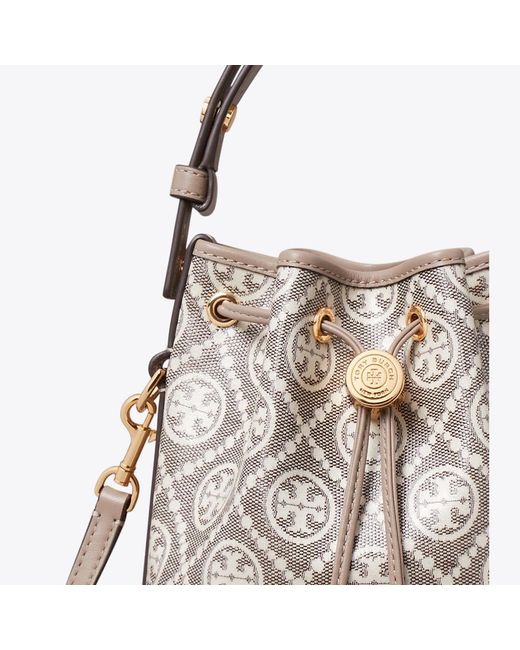 Tory Burch Natural T Monogram Coated Jacquard Mini Bucket Bag, One Size