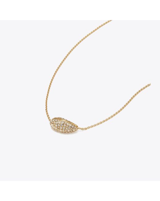 Tory Burch White Pierced Pavé Pendant Necklace, One Size