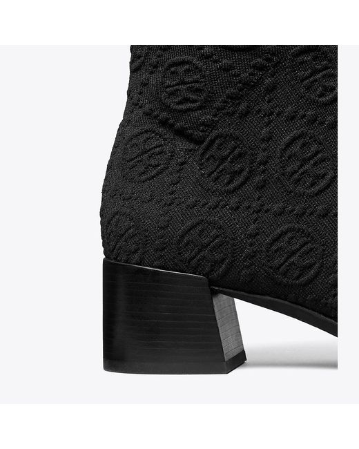 Tory Burch Black T Monogram Stretch Ankle Boot
