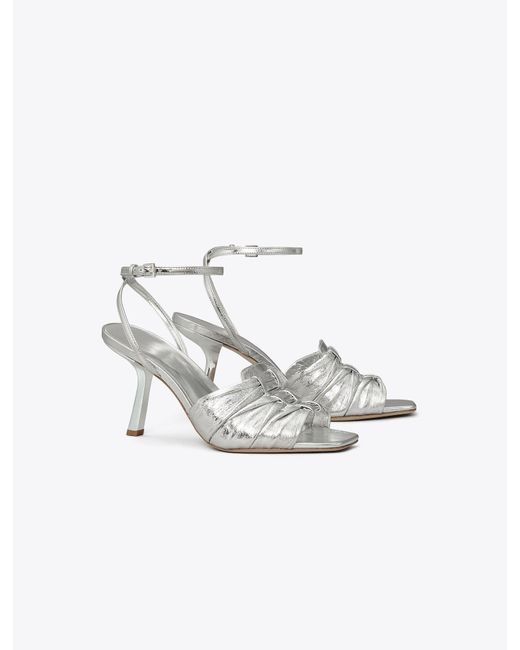 Tory Burch White Ruched Heeled Sandal