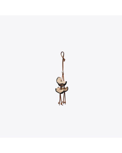 Tory Burch White Raffia Flowers Bag Charm, One Size