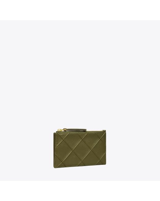 Tory Burch Green Fleming Zip Card Case, One Size