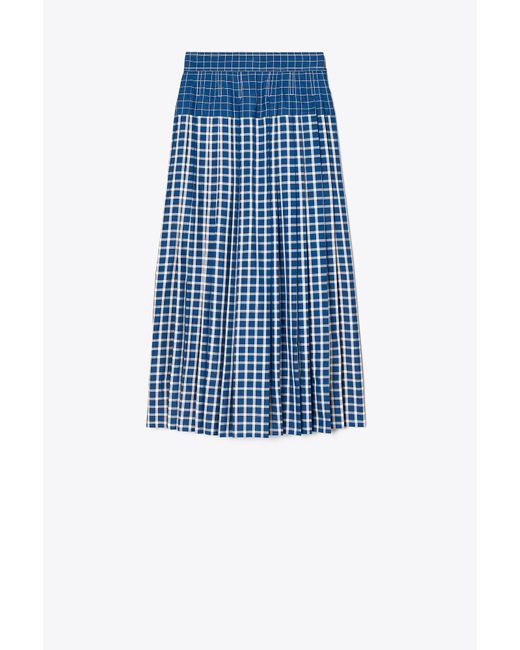 Tory Burch Blue Picnic Plaid Silk Pleated Skirt
