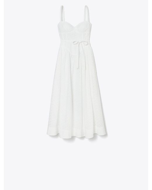 Tory Burch White Cotton Broderie Anglaise Dress