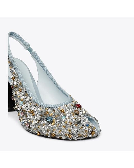 Tory Burch Blue Peep-Toe Slingback Pump