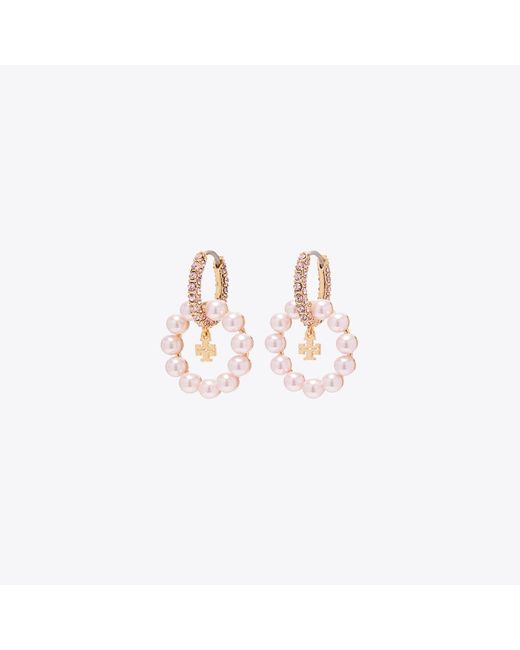 Tory Burch Pink Moondance Pearl Hoop Earrings