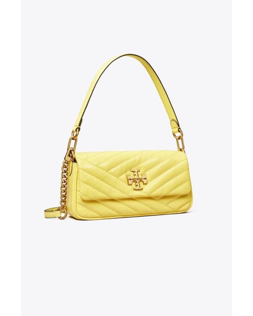 Tory Burch Leather Kira Chevron Patent Small Flap Shoulder Bag in