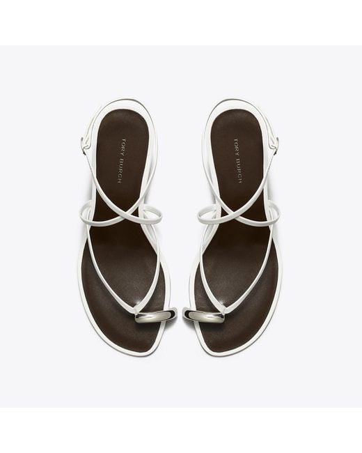Tory Burch White Pierced Multi-Strap Heeled Sandal
