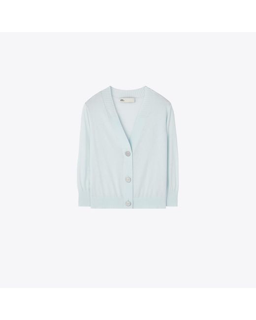 Tory Burch Blue Cotton Shrunken Cardigan