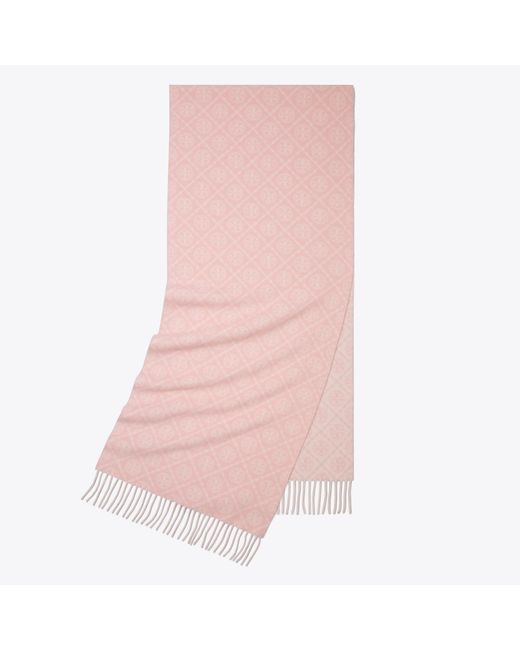 Tory Burch Pink T Monogram Oblong Scarf, One Size