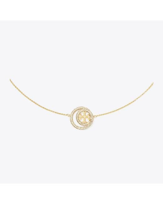 Tory Burch White Icon Pavé Double Ring Pendant, One Size