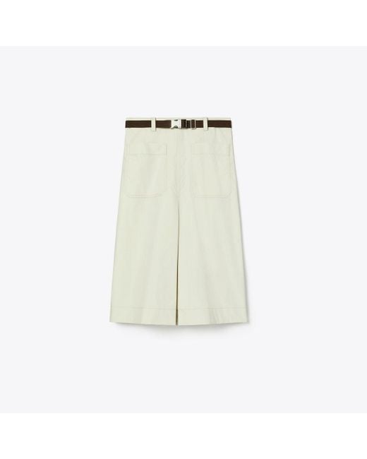 Tory Burch Natural Pleated Cotton Twill Skirt