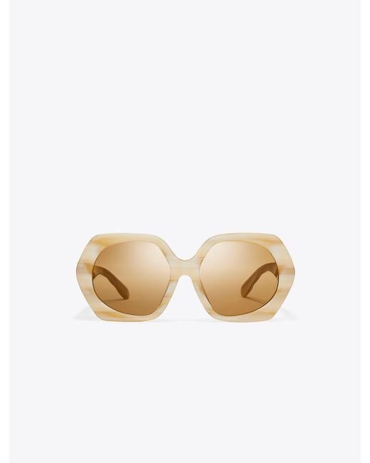 Tory Burch White Kira Oversized Geometric Sunglasses