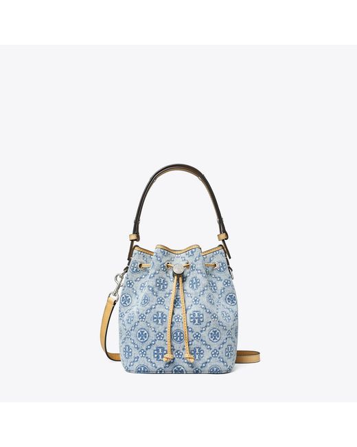Tory Burch Blue T Monogram Denim Bucket Bag, One Size