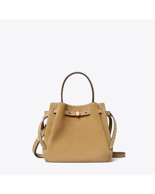 Tory Burch Natural Romy Suede Pick Stitch Bucket Bag, One Size