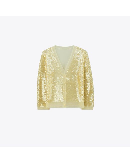 Tory Burch Yellow Sequin-Front Cardigan