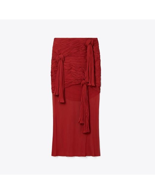Tory Burch Red Knotted Viscose Skirt