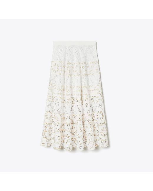 Tory Burch White Cotton Eyelet Skirt