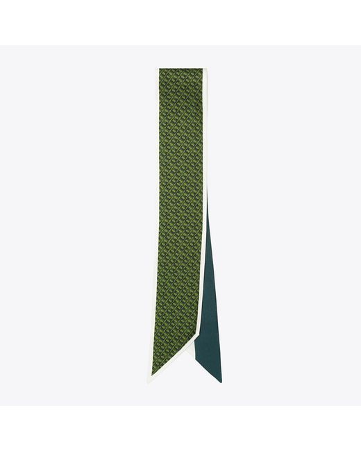 Tory Burch Green T Link Silk Ribbon Tie