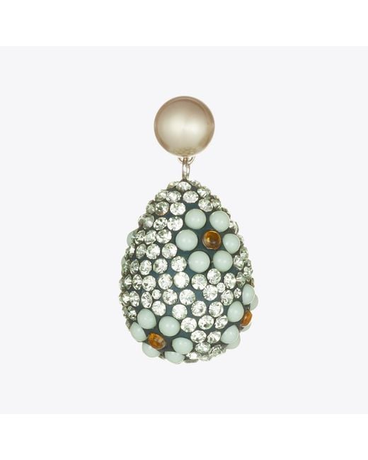 Tory Burch White Curiosity Crystal Pearl Drop Earrings
