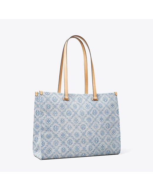 Tory Burch Blue T Monogram Denim Tote, One Size