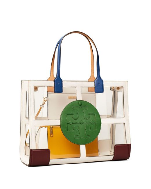 Tory Burch Green Ella Clear Quadrant Tote Bag