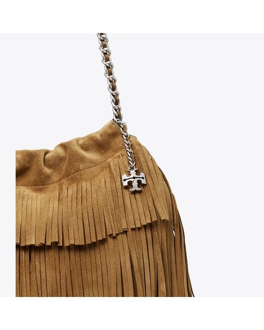 Tory Burch Brown Fleming Suede Fringe Hobo Bag, One Size