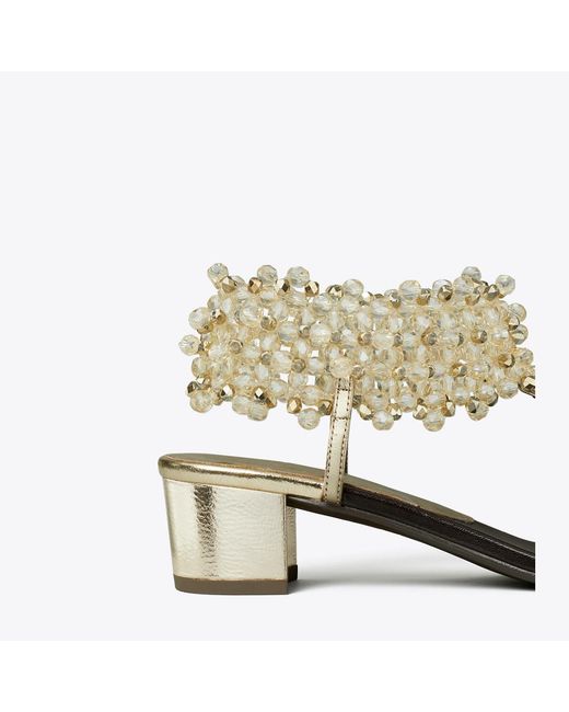 Tory Burch Metallic Beaded Heeled Sandal