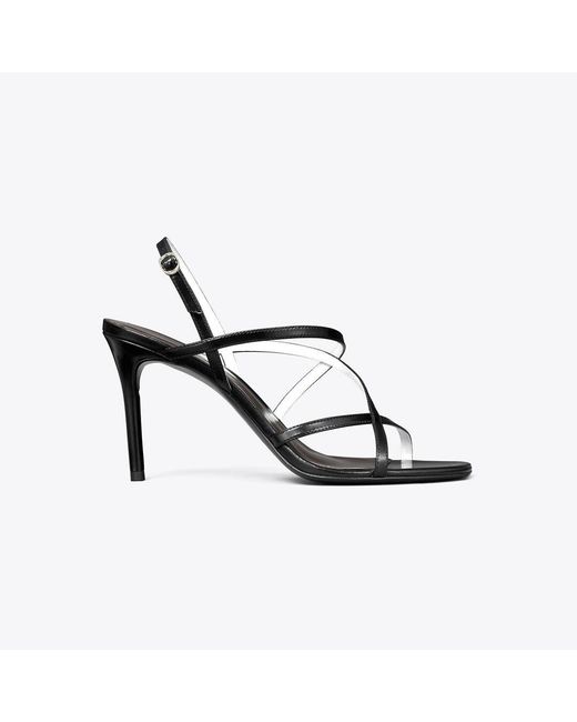 Tory Burch Black Strap Heel Sandals 90Mm Wedge Shoes, Leather
