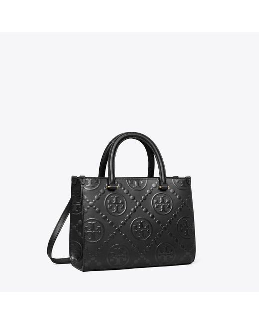 Tory Burch Black Embossed Monogram Top-Handle Tote