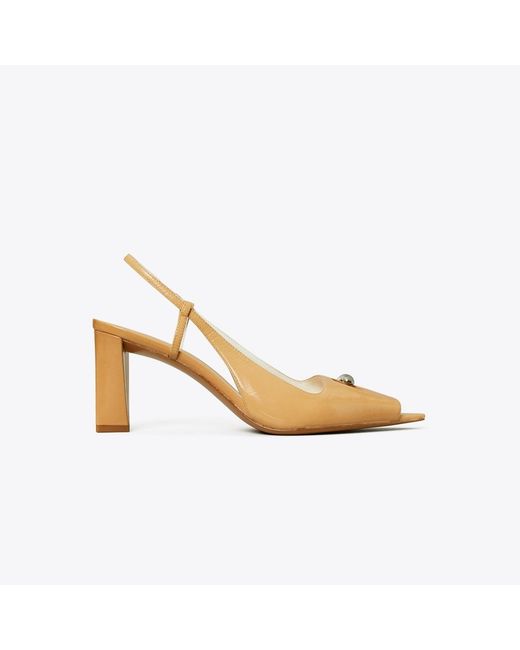 Tory Burch Metallic Pierced Peep-Toe Slingback