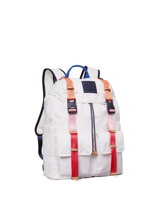 Tory Sport White Ripstop Nylon Color-block Backpack