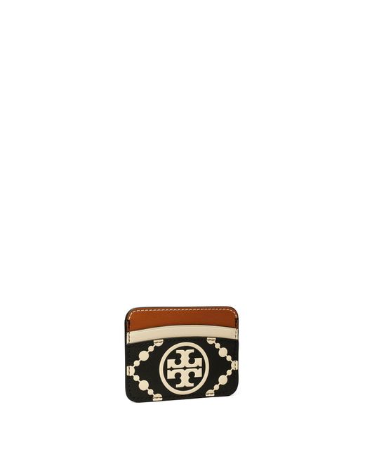 Tory Burch Leather T Monogram Contrast Embossed Card Case in Black | Lyst