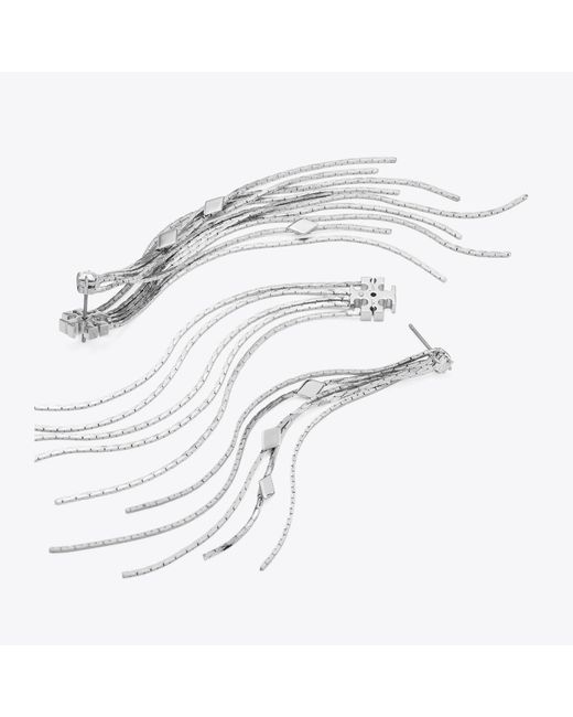 Tory Burch White Runway Front-Back Chain Earrings, One Size
