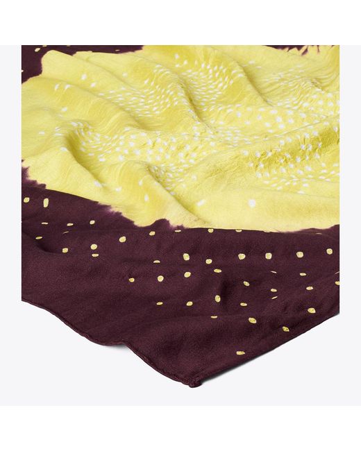 Tory Burch Purple Ruched Silk Oblong Scarf