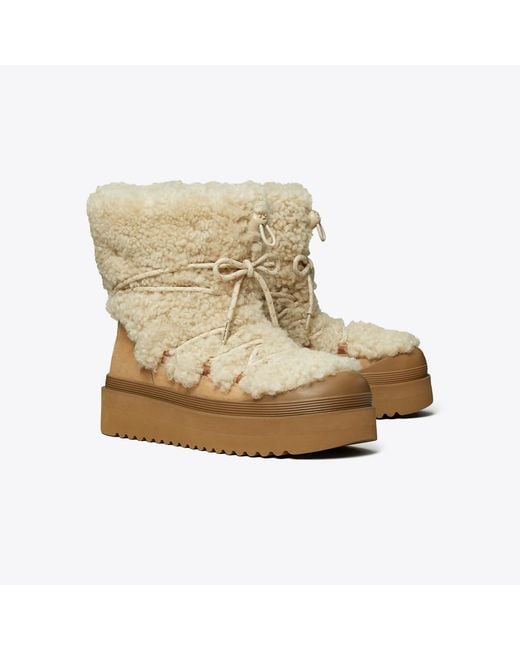 Tory Burch Natural Mellow Shearling Lace-Up Boot