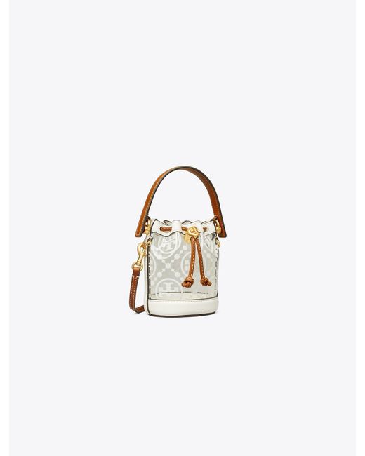 Tory Burch T Monogram Clear Micro Bucket Bag in White | Lyst