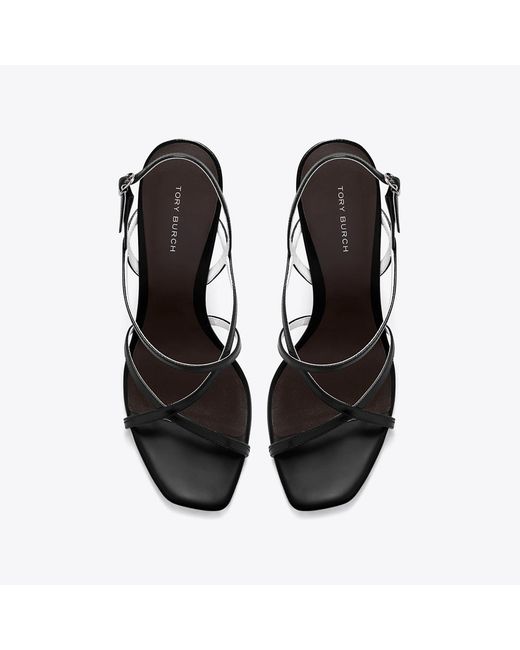 Tory Burch Black Strap Heel Sandals 90Mm Wedge Shoes, Leather
