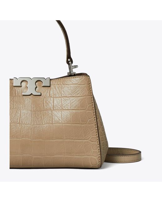 Tory Burch Natural Mini Eleanor Soft Croc-Embossed Satchel