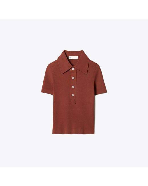 Tory Burch Red Viscose Ribbed Polo Sweater