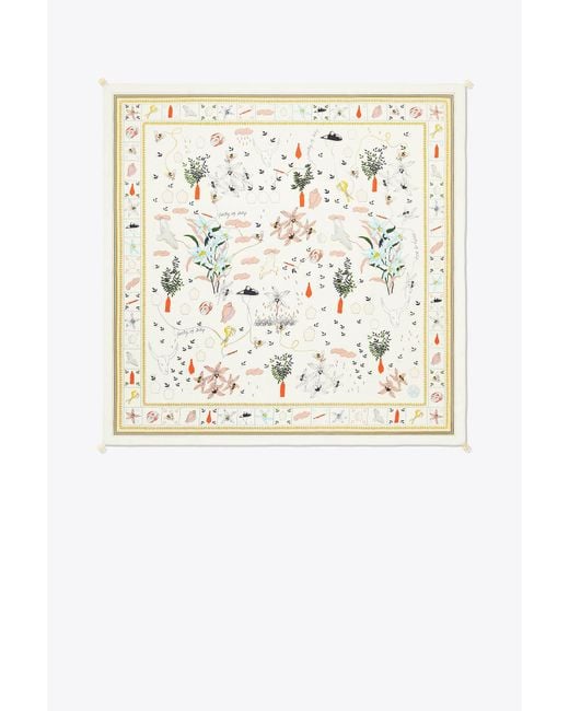 Tory Burch White Sylvan Silk Square With Charms
