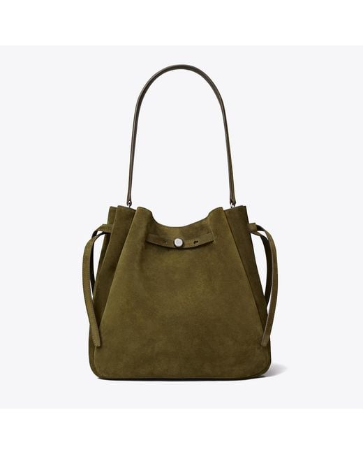 Tory Burch Green Large Romy Suede Bucket Bag