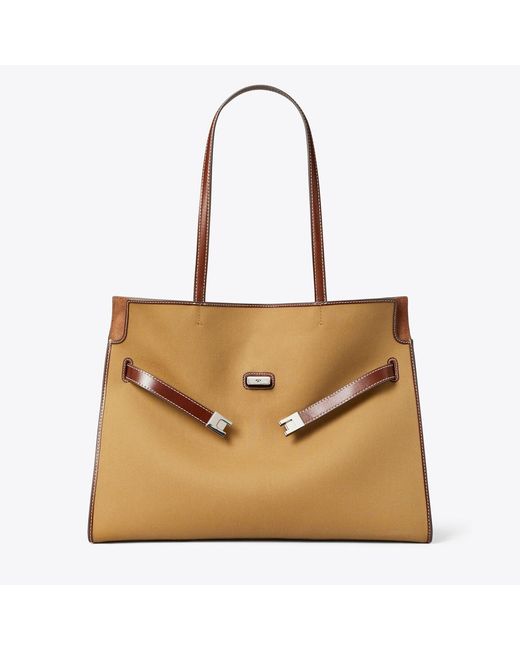 Tory Burch Brown Lee Radziwill Canvas Tote, One Size