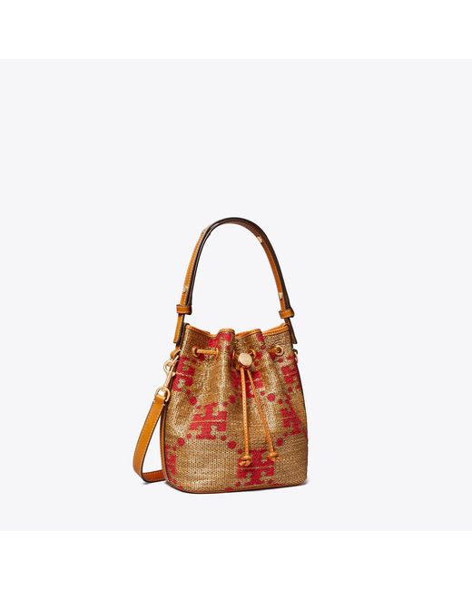 Tory Burch Brown T Monogram Woven Bucket Bag, One Size