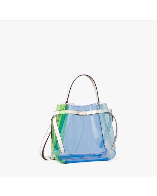 Tory Burch Blue Romy Color-Block Clear Bucket Bag