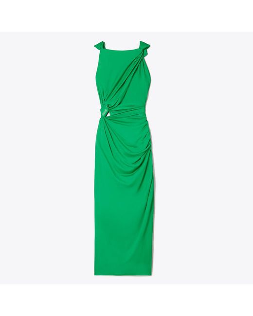 Tory Burch Green Knot-Detail Midi Dress