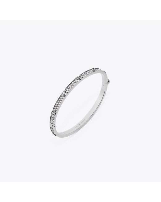 Tory Burch White Icon Pavé Thin Hinge Bracelet