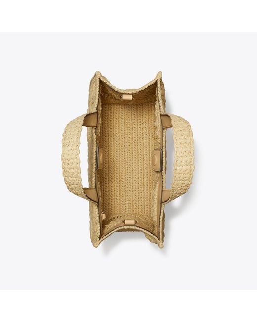 Tory Burch Metallic T Monogram Raffia Top-Handle Tote, One Size
